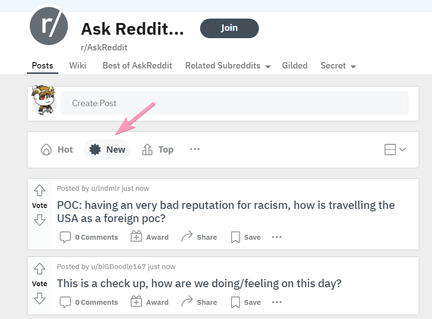 new posts of subreddits