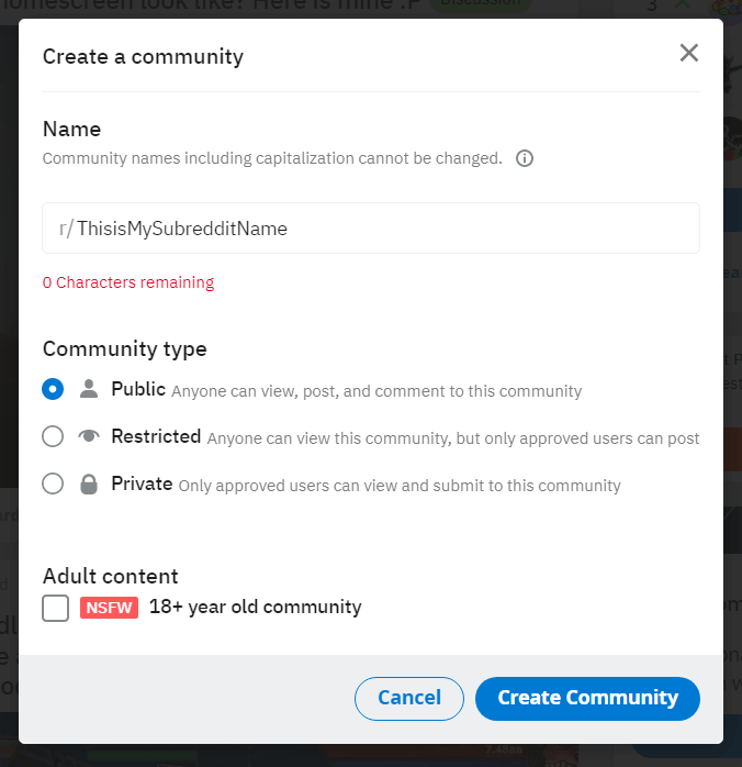 create community details reddit